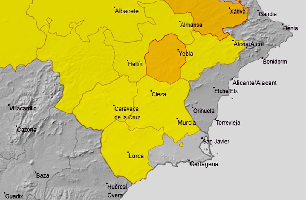 Las tormentas pueden llegar con fuerza al Valle del Guadalentín, que se encuentra en alerta amarilla